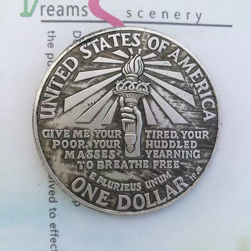 1906国外女神仿银圆吹响盒硬币可火炬手币纪念鹰洋自由