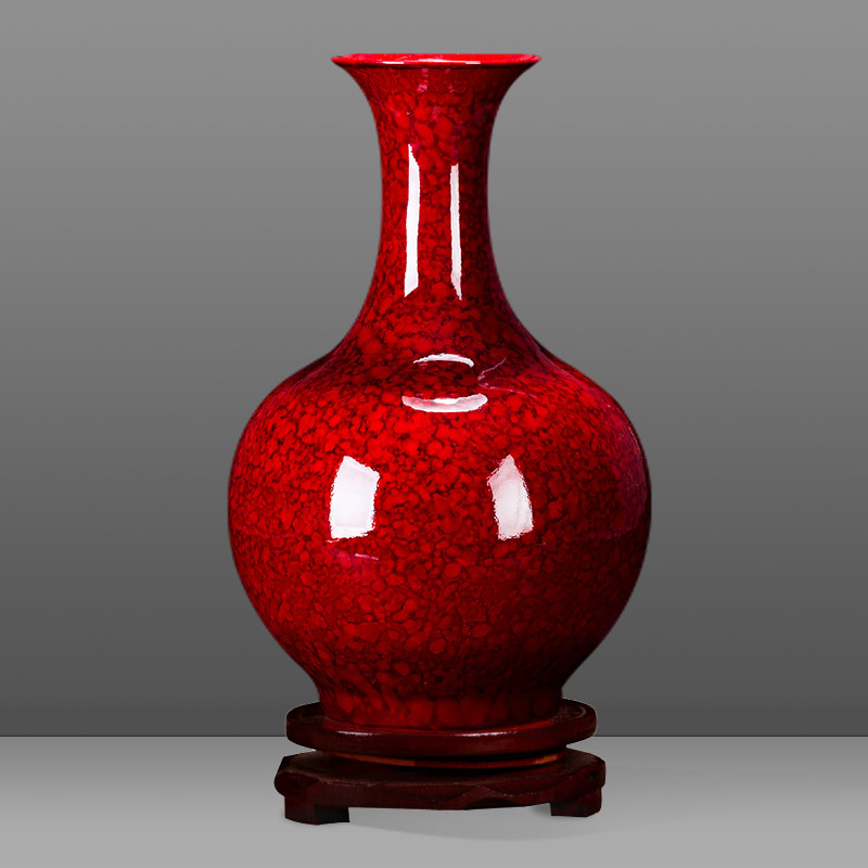 景德镇陶瓷器花瓶摆件窑变颜色釉中国红赏瓶新中式客厅电视柜装饰