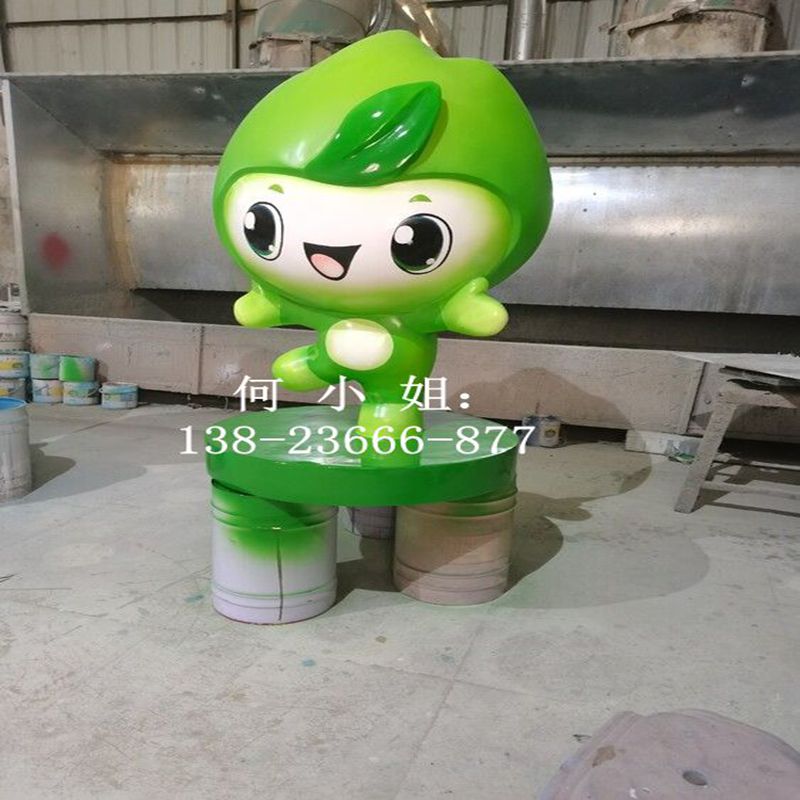 茶叶之乡基地品牌IP玻璃钢立体吉祥物绿叶茶叶人宝宝卡通公仔雕塑
