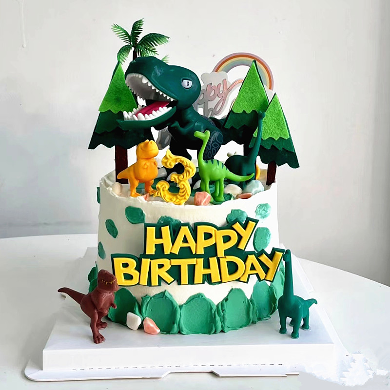 包邮恐龙蛋糕装饰摆件儿童生日恐龙当家套装玩具插件绿色网红2022