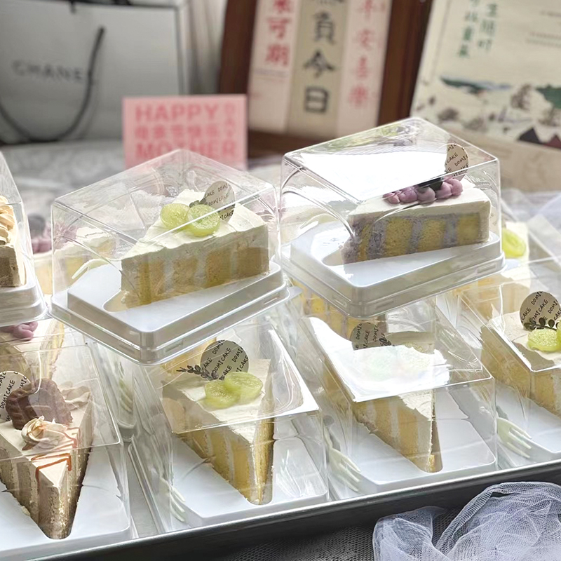 高档日式三角形切块千层蛋糕盒子防雾8寸彩虹芝士慕斯切件包装盒