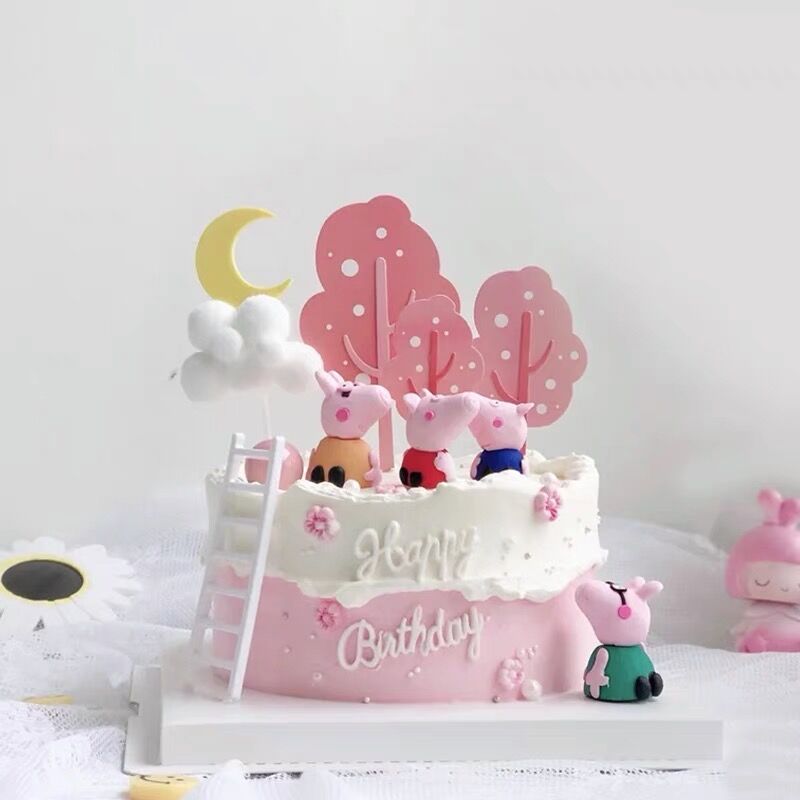 烘焙生日蛋糕摆件软陶小猪一家四口粉色小猪插牌插件甜品台创意