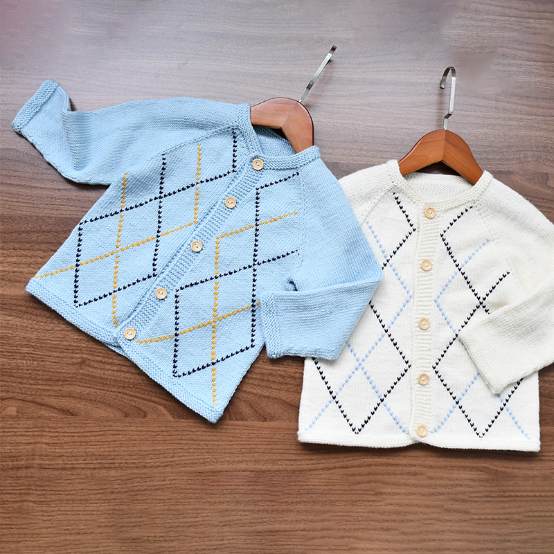 菱形图案简洁开衫 从领口往下编织 手作毛线材料包 送教程视频