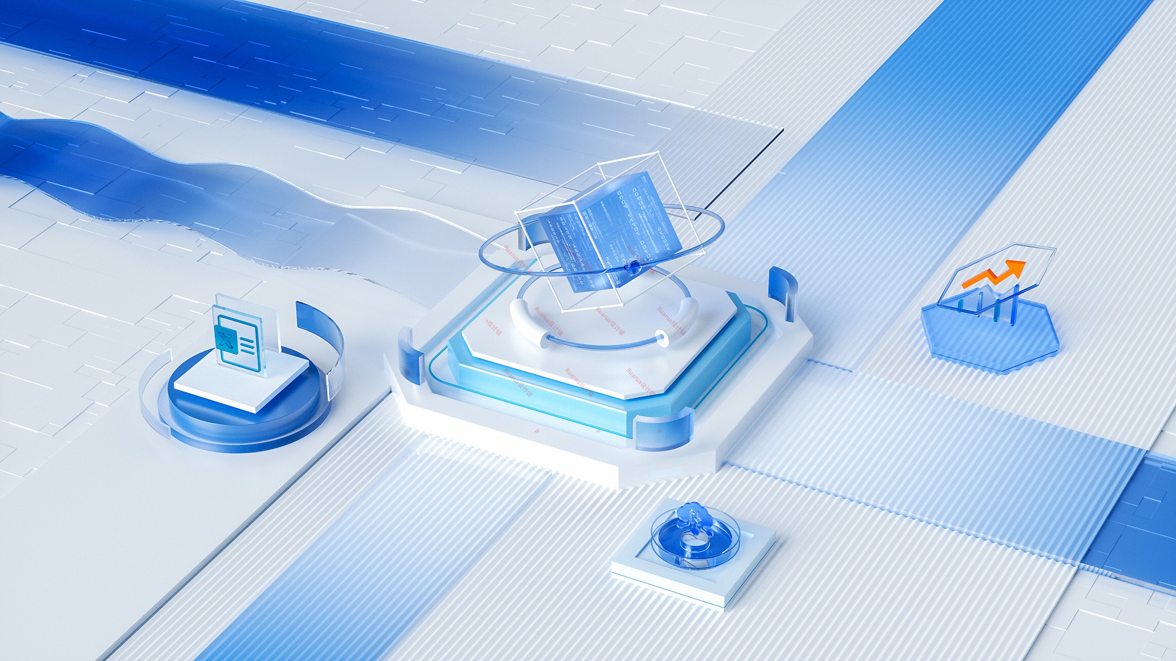 科技玻璃区块链透明空间感C4D模型3D立体UI工程OC材质源文件素材