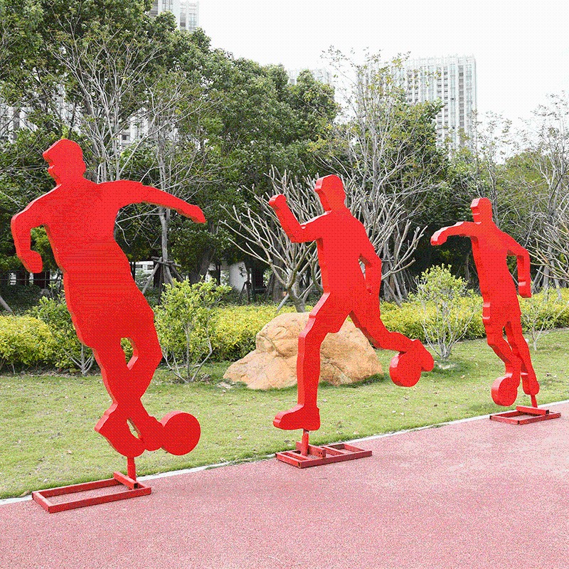 速发公园美陈摆件不锈钢铁艺人物体育运动踢足球雕塑户外园林景观