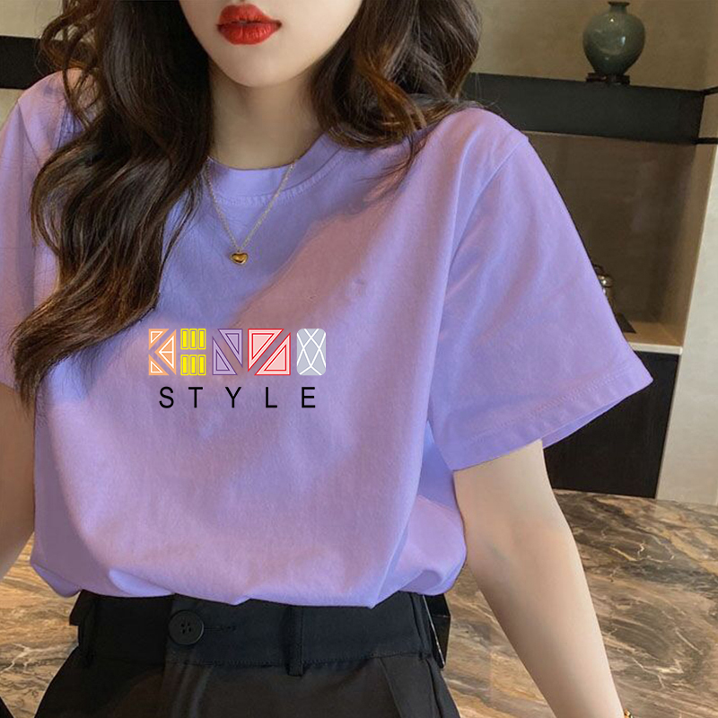 设计感小众短袖t恤女夏装2024年新款紫色上衣半袖体恤女甜酷ins潮