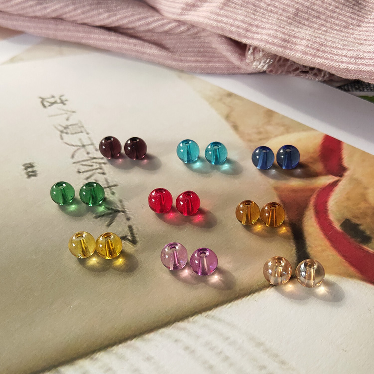 DIY手工6mm透明水晶散珠圆珠子饰品耳饰材料玻璃珠光珠发簪珠帘