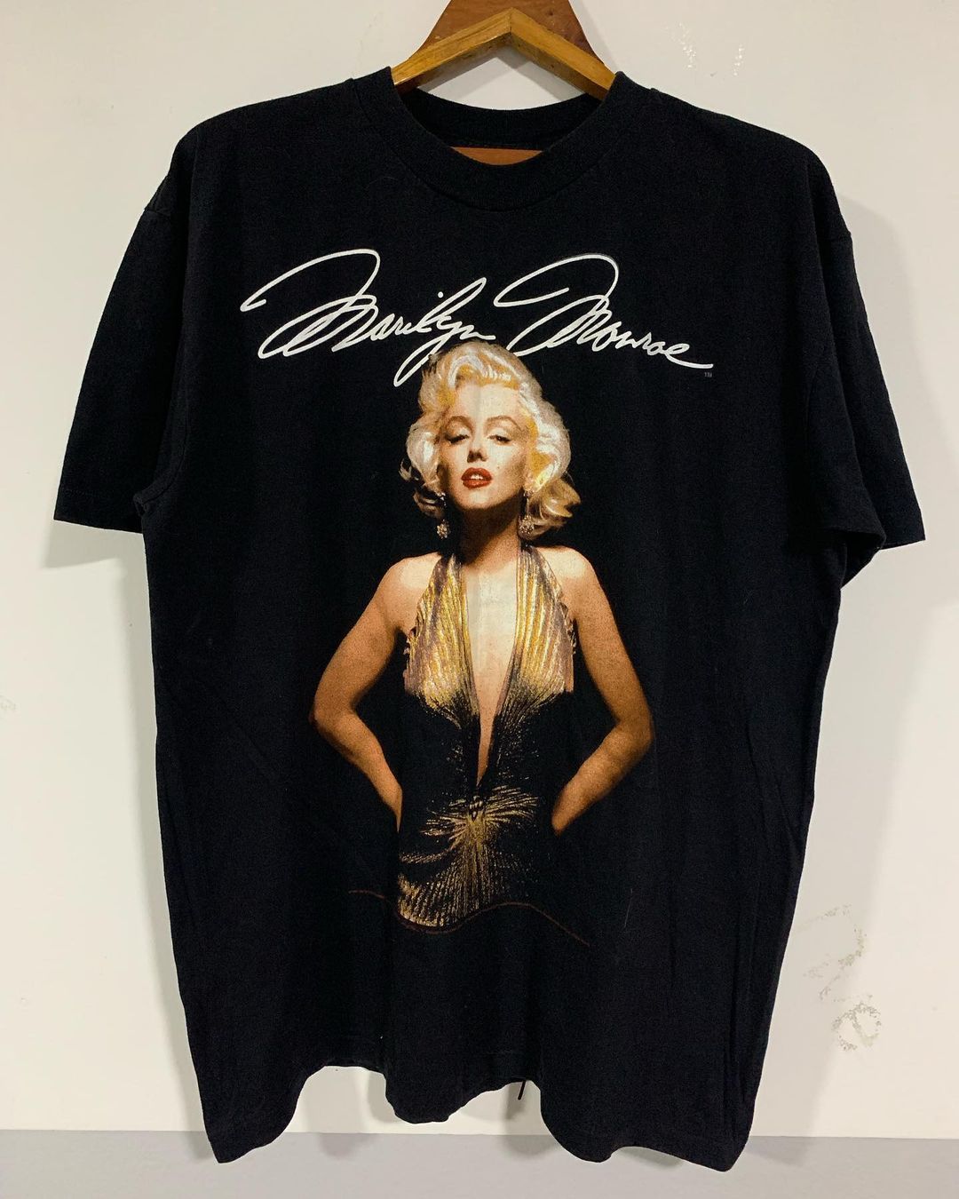 罕见！vintage玛丽莲梦露Marilyn Monroe签名美式复古水洗短袖T恤