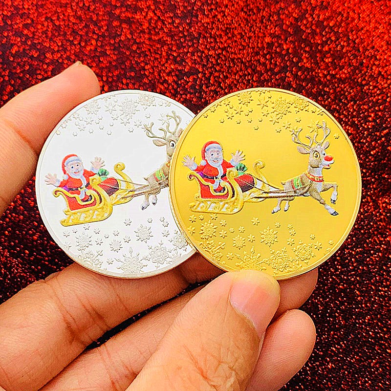 圣诞雪橇彩绘镀金纪念章 儿童卡通币牙仙子硬币金币摆件币纪念币