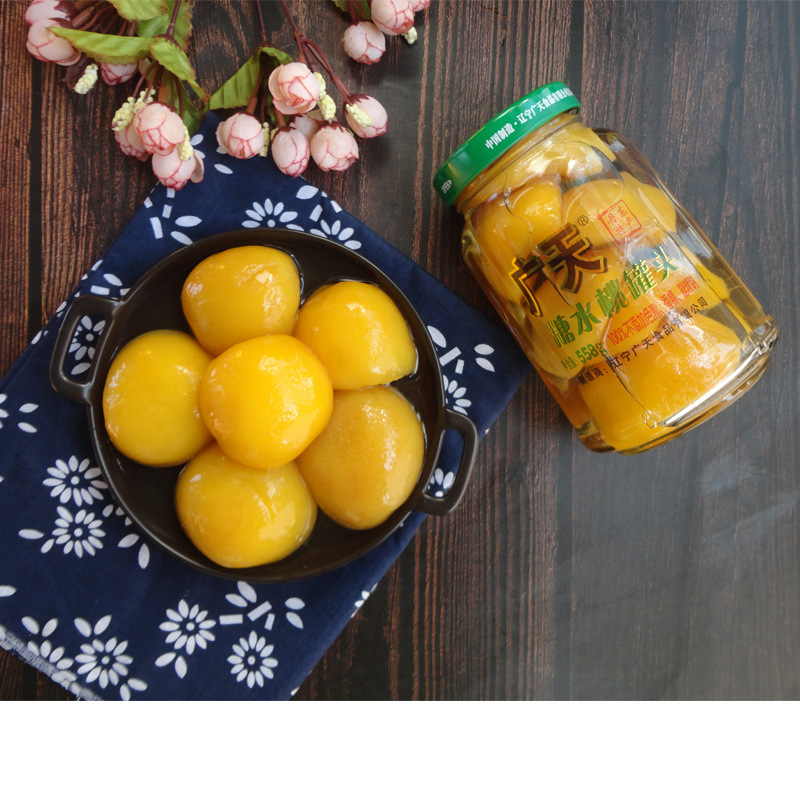 水果罐头广天牌辽宁丹东特产玻璃瓶烘焙新鲜甜品零食糖水黄桃商用