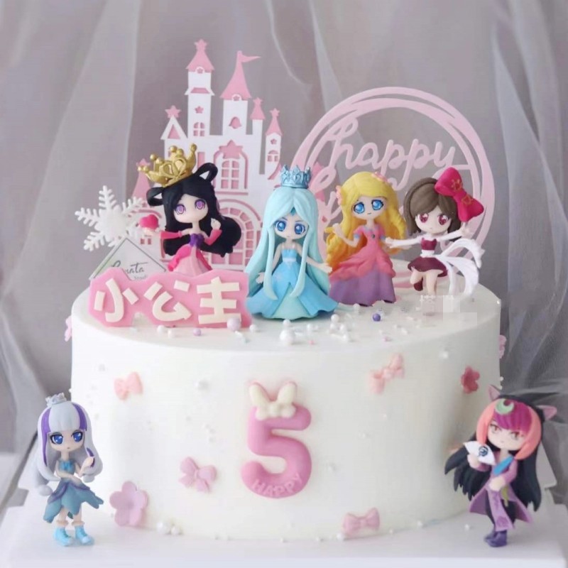 叶罗丽公主蛋糕装饰摆件女宝宝女孩生日烘焙配饰白金粉色城堡插件