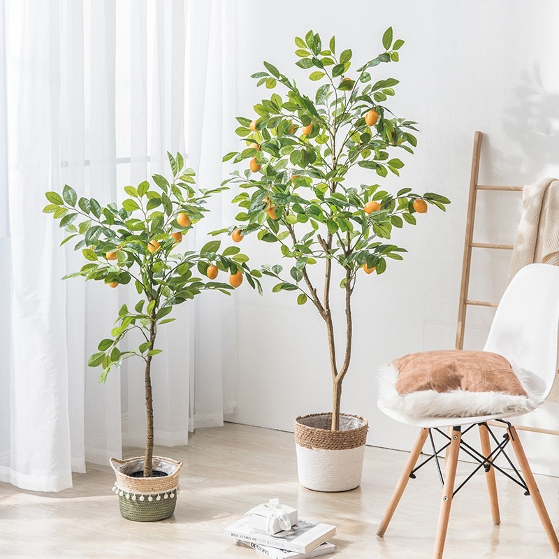 ins北欧大型仿真植物装饰落地假绿植盆栽摆件柠檬树客厅室内假花