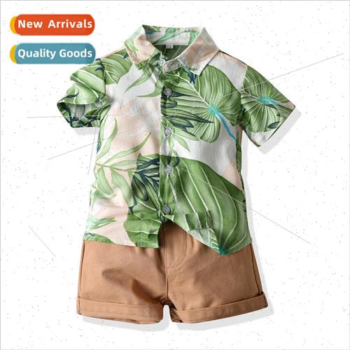 Kids Beach Multicolor Lapel Floral Shirt Boys Shorts Two Pie