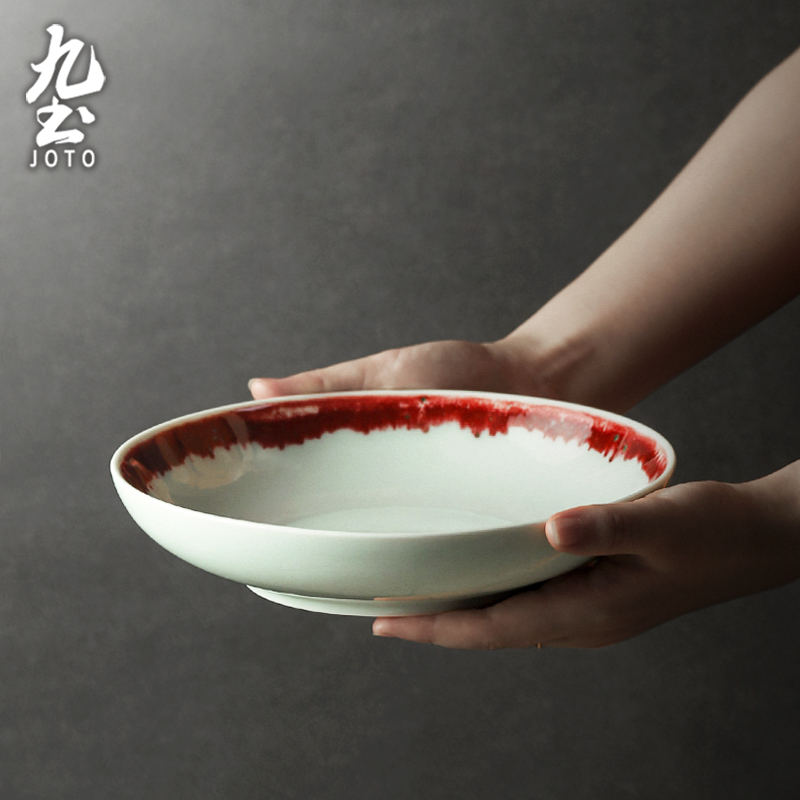 九土复古碗盘一人食餐具创意陶瓷饺子凉菜盘家用中式深盘子米饭碗