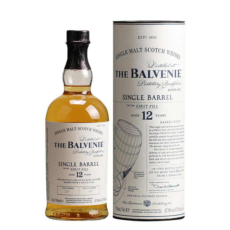 BALVENIE百富12年单桶初装陈酿单一麦芽苏格兰威士忌洋酒700ml