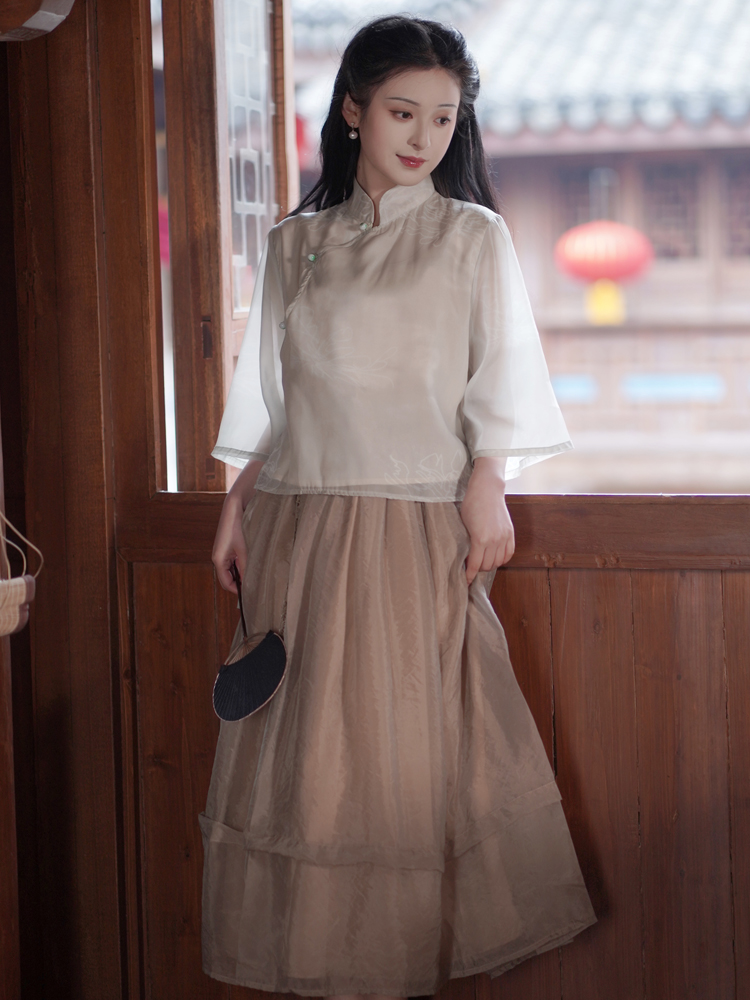 新中式民国改良旗袍裙古风汉服连衣裙少女学生套装中式茶服