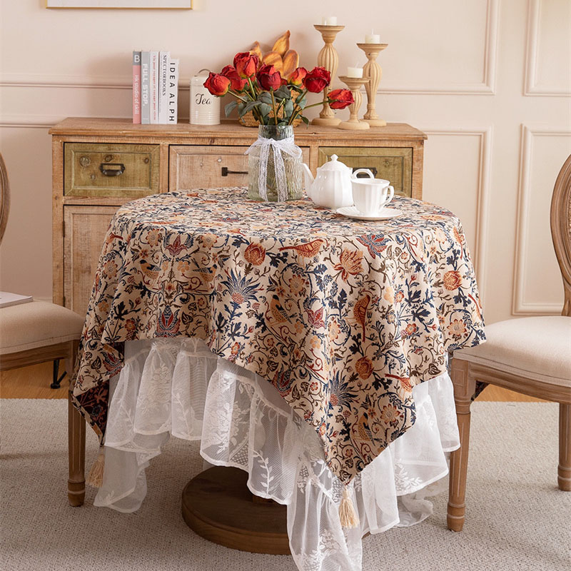 美拉德配色桌布美式复古圆桌餐桌布台布高级氛围感正方形茶几盖布