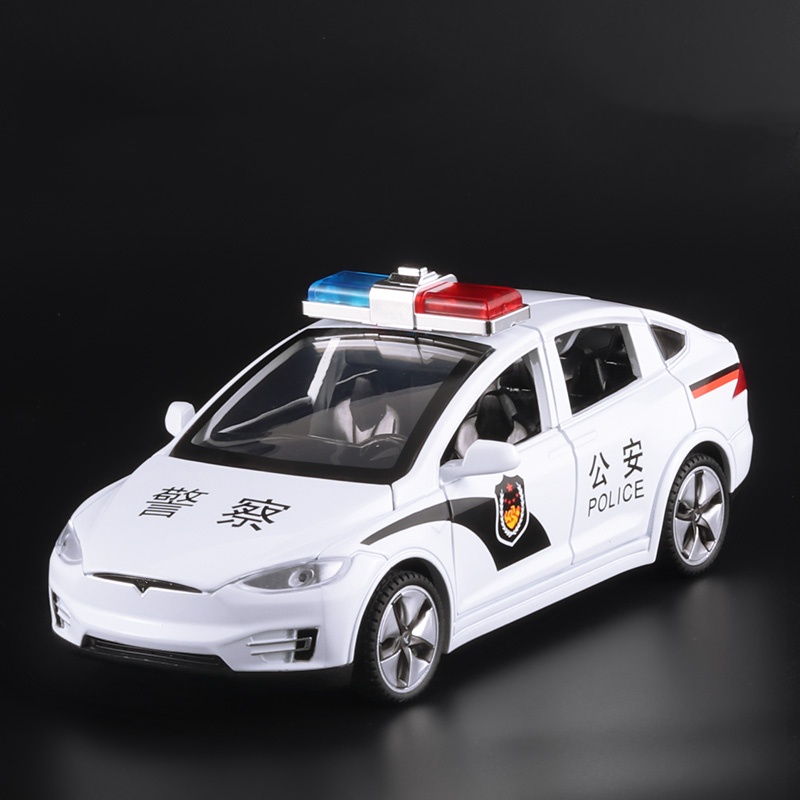 仿真1:32特斯拉Model X警车110合金车模型公安警察儿童玩具小汽车