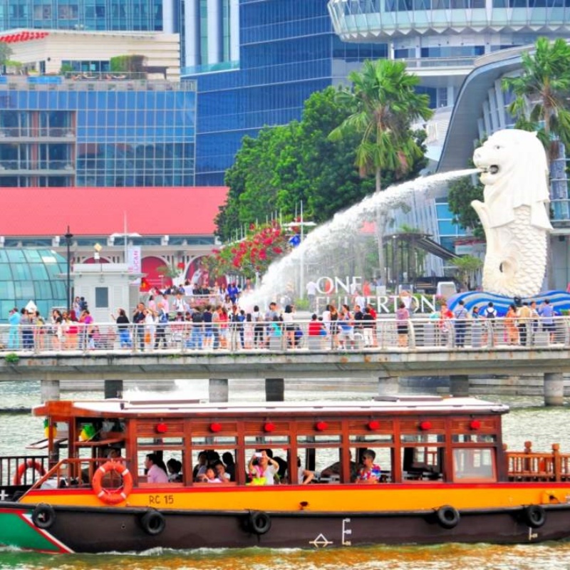 [新加坡河游船-船票]新加坡马来西亚克拉码头观光游船鱼尾狮、滨海艺术中心