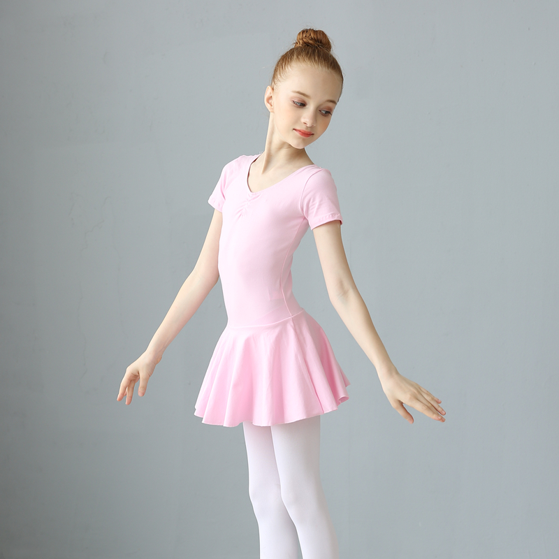 女童舞蹈练功服儿童夏季芭蕾舞裙女孩纯棉长袖中国考级跳舞连体裙