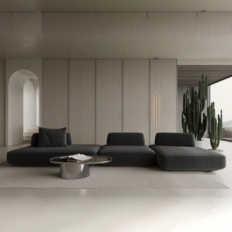 意式极简大平层布艺沙发中古风复古客厅自由模块组合家用棉麻沙发