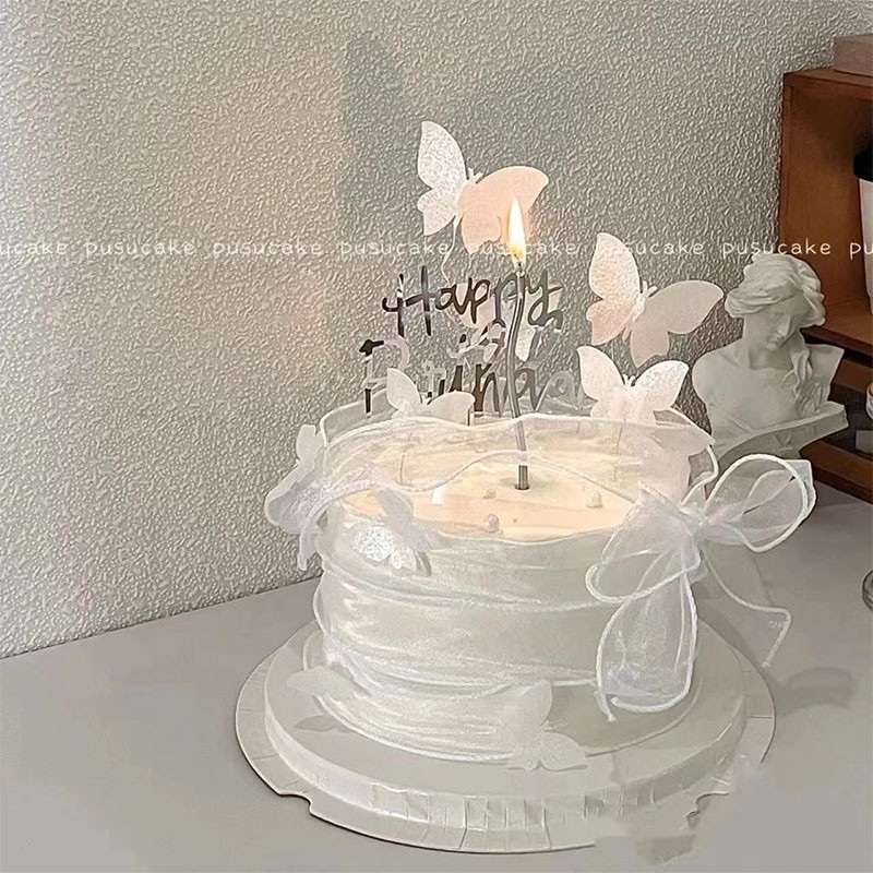520情人节网红唯美蛋糕装饰糯米纸蝴蝶插件鱼尾纱蛋糕装扮围边
