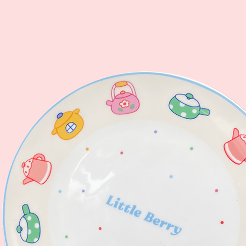littleberry插画陶瓷骨瓷盘甜品盘子彩色水壶7寸可爱少女卡通平盘