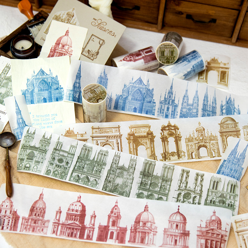 宫廷建筑师系列和纸胶带复古欧美城堡手帐手机壳打底装饰素材贴画