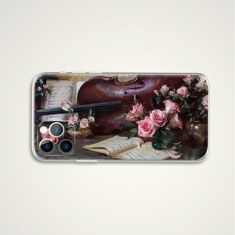 DANIEL F GERHARTZ  小提琴与粉玫瑰油画名画文艺术生手机壳 E445
