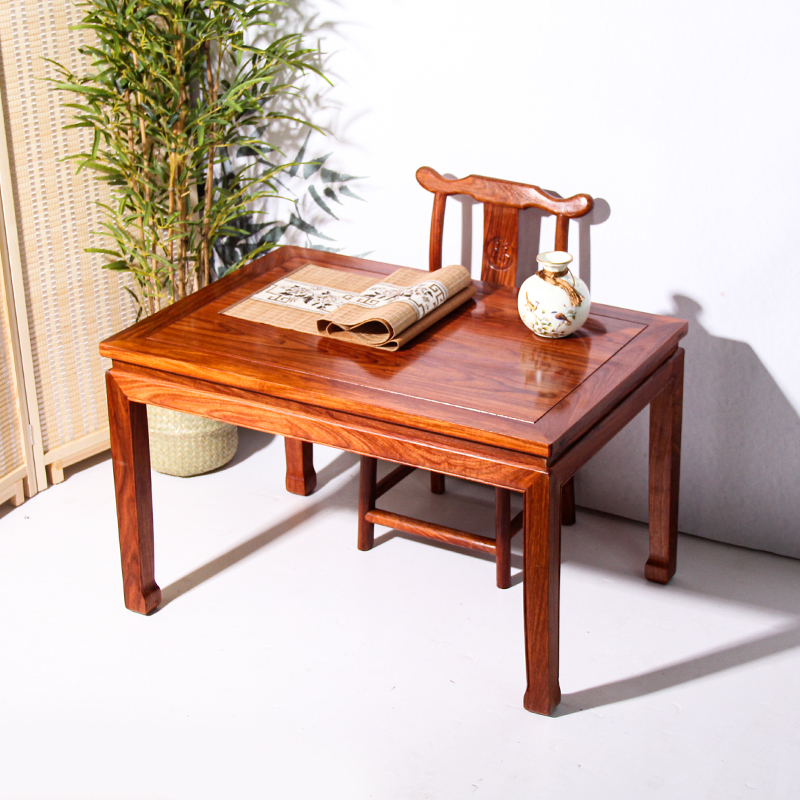新中式非洲花梨木刺猬紫檀长条矮桌椅小型饭桌家用红木马蹄腿实木