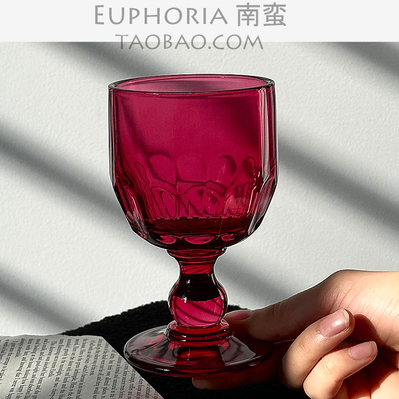 EUPHORIA静奢风复古玫红色高脚玻璃杯高级感西洋棋葡萄酒杯香槟杯
