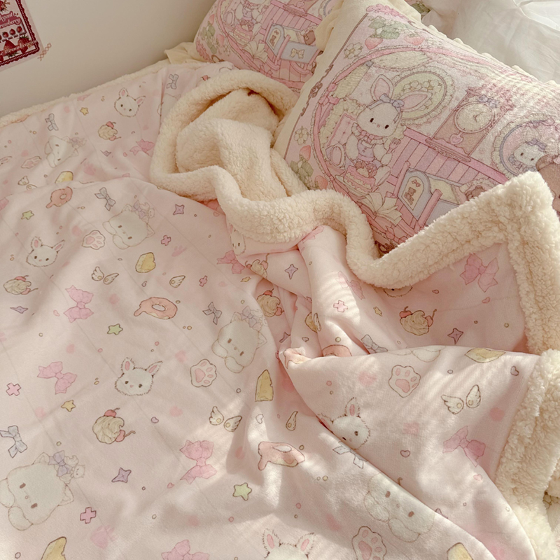 小猫可爱少女夏季空调毯卡通小被子软糯双面绒午睡毯