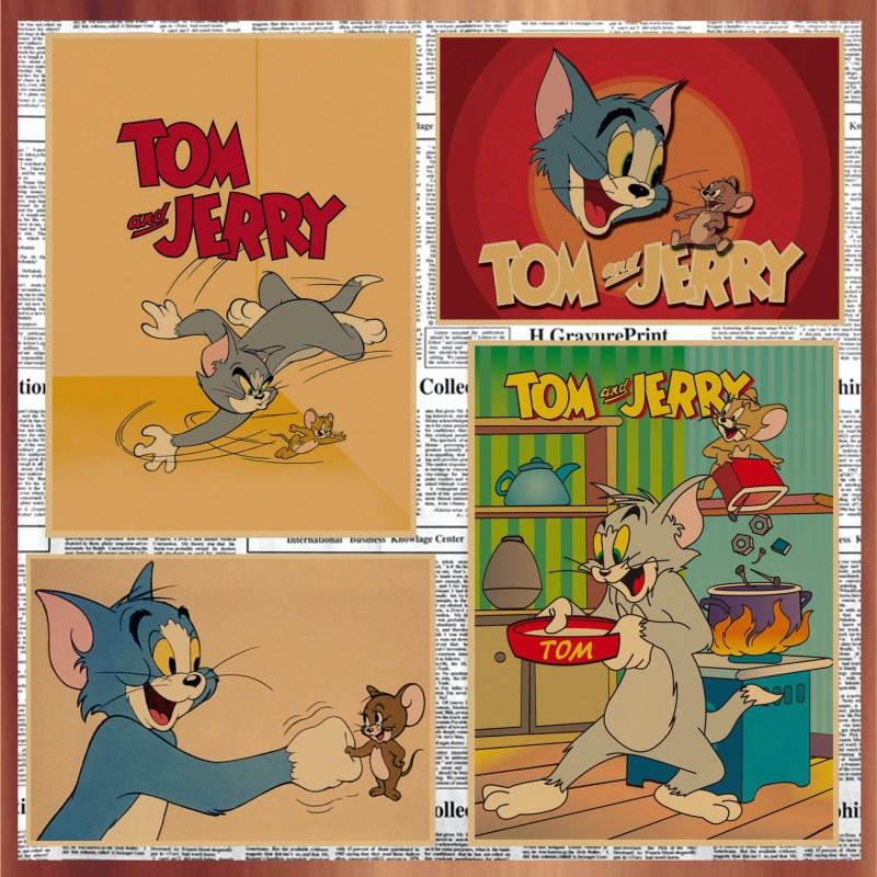 画之佳包邮猫和老鼠汤姆和杰瑞经典卡通动漫复古牛皮纸装饰墙画壁