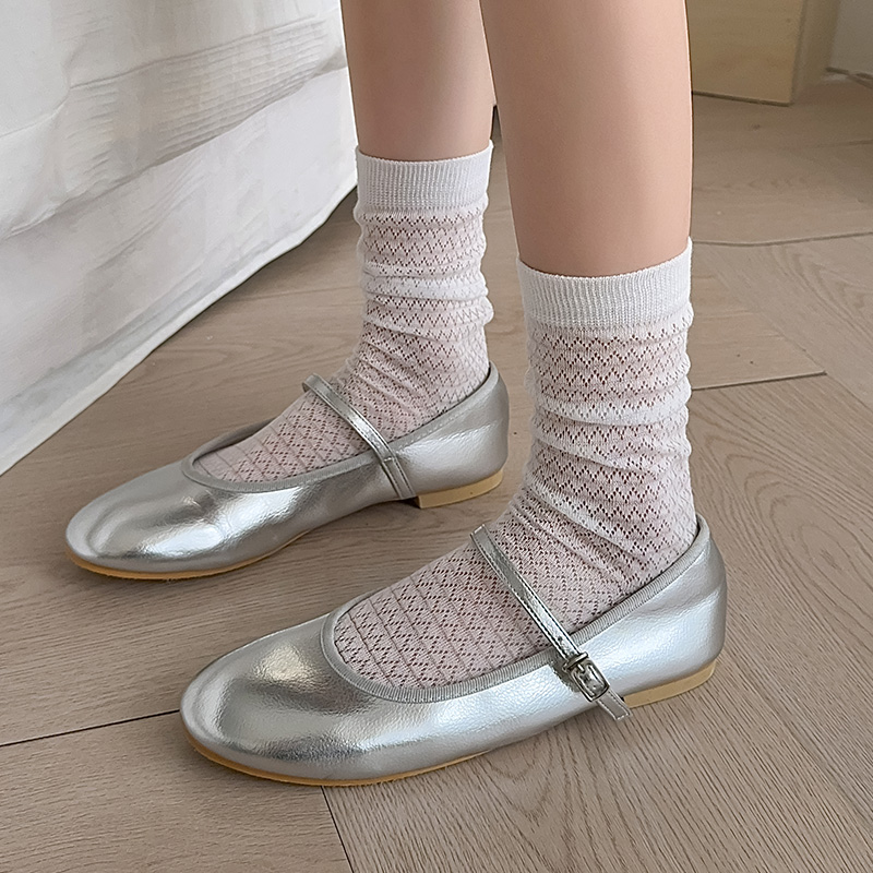 韩国袜子女堆堆袜春夏季薄款三角镂空网眼透气长筒袜黑白色中筒袜