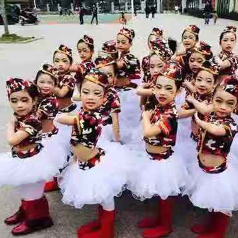 儿童兵娃娃演出服少儿军装套装男女童迷彩裙小女兵舞蹈服表演服装