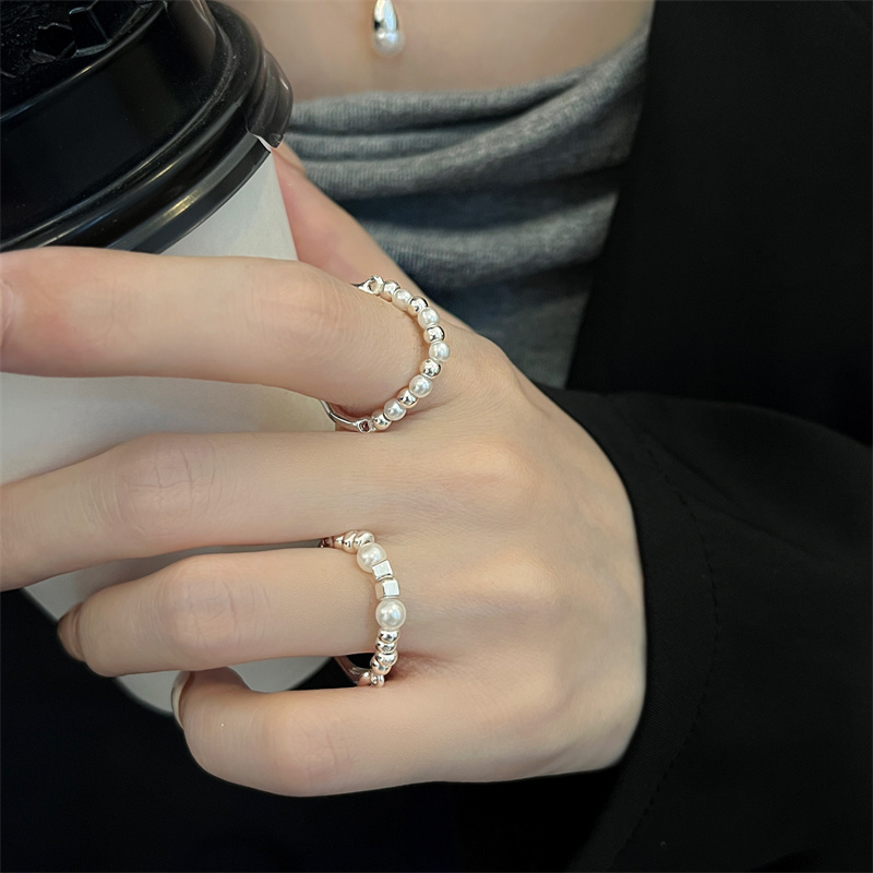 不规则碎银子珍珠戒指女轻奢小众设计高级感食指戒时尚个性指环潮