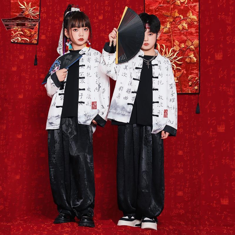 中国风六一演出服男童汉服唐装套装女童武术表演服少儿街舞服装潮