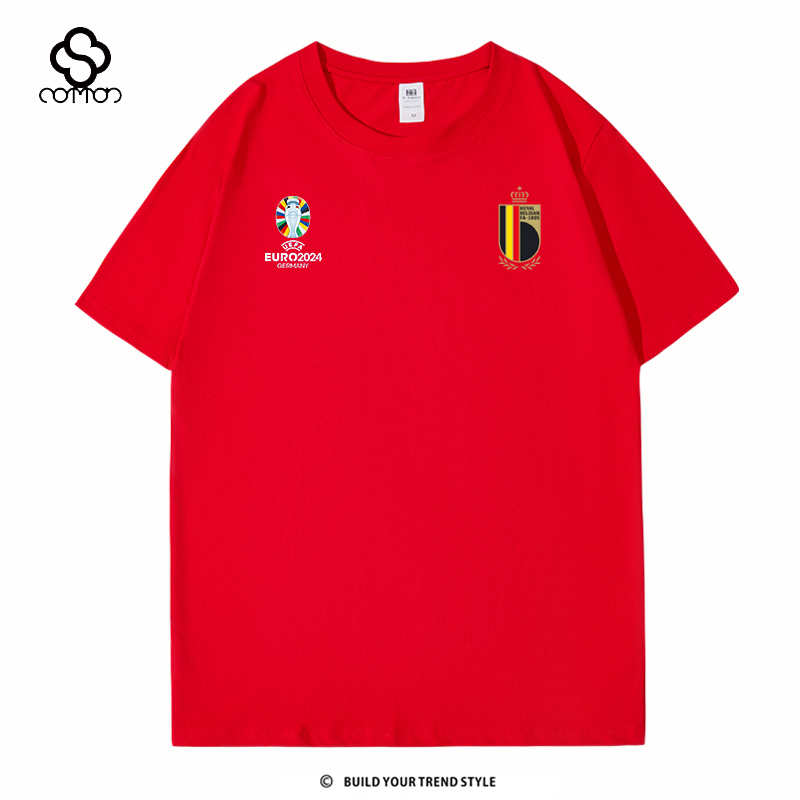 2024年德国欧洲杯比利时队球迷纯棉潮流运动休闲足球短袖T恤男女