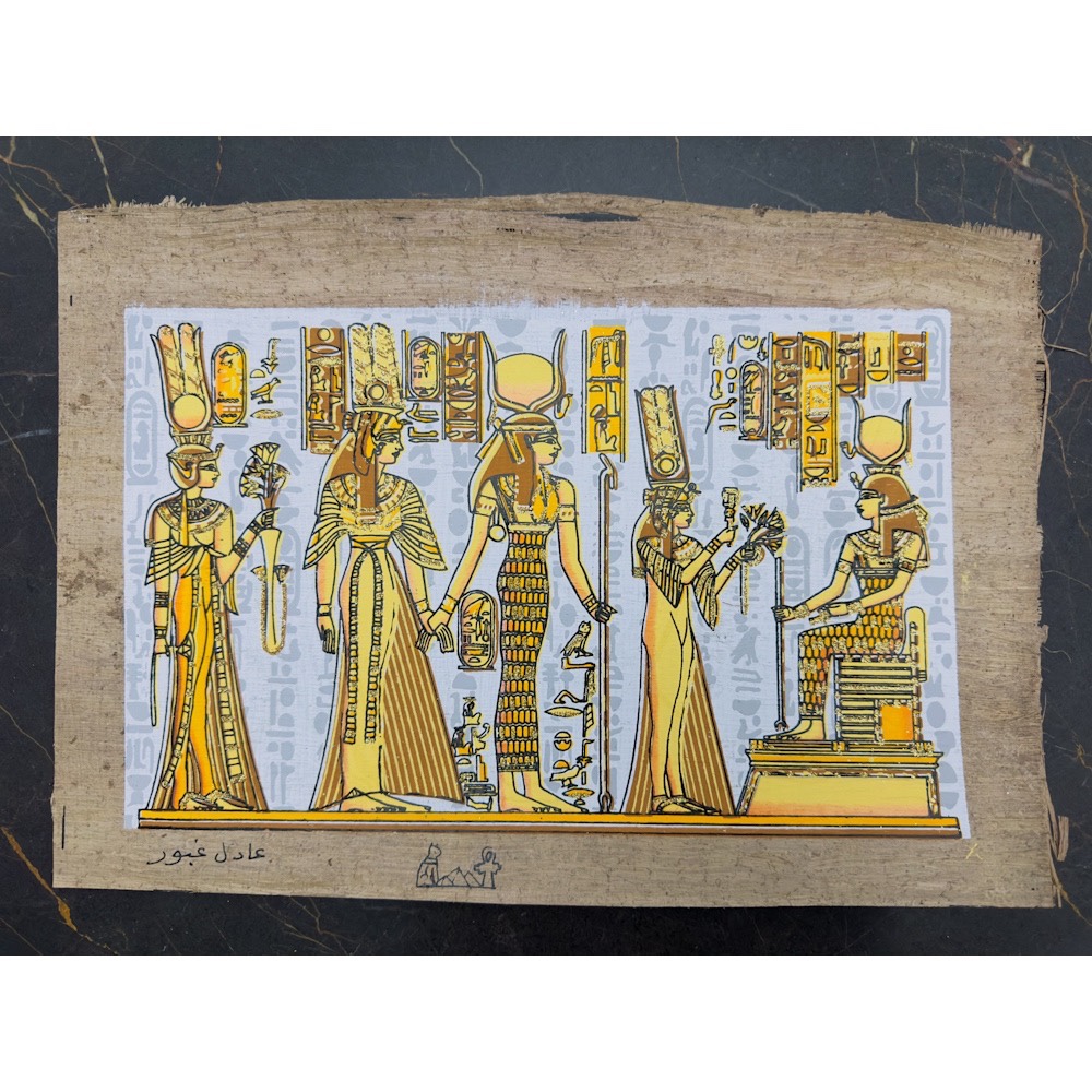 现货埃及纪念品古埃及壁画纸莎草画五彩金粉夜光效果尼菲塔丽皇后