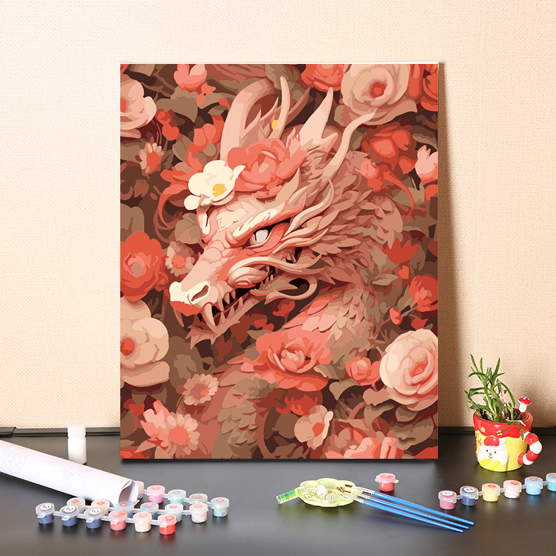 数字油画diy填充花卉中国龙年本命年手绘国风装饰手工填色油彩画