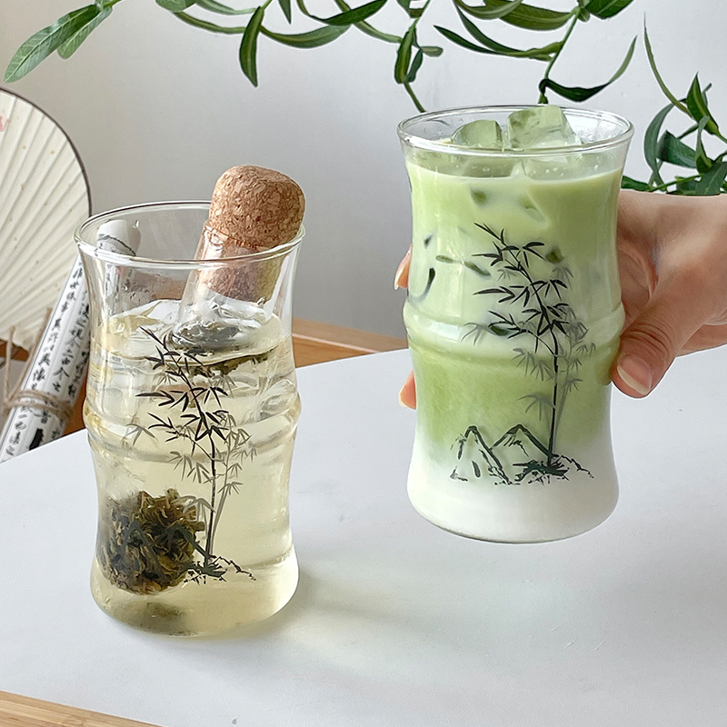 新中式水墨画竹节杯玻璃喝水杯子高硼硅耐热泡茶小众设计感高颜值