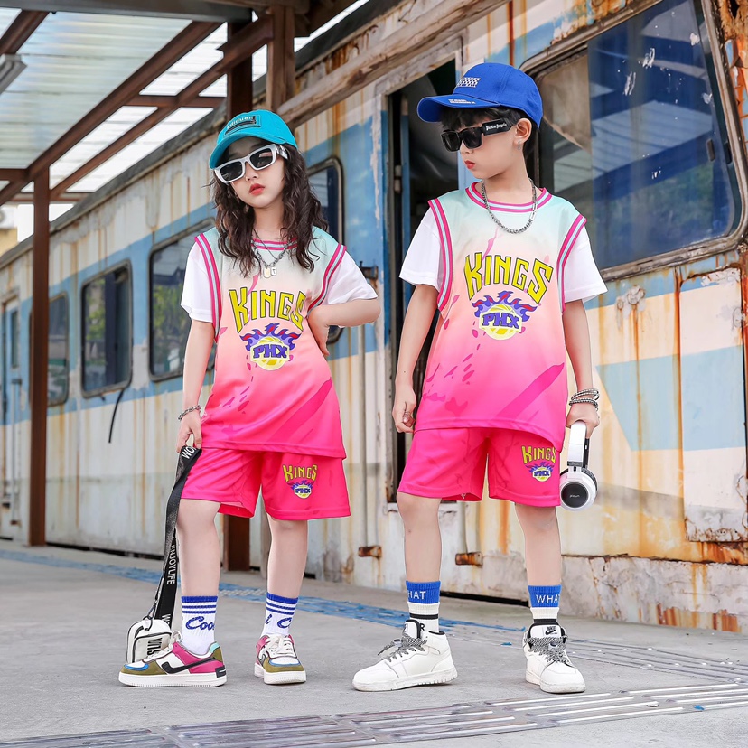 新款短袖假两件儿童篮球服套装男童夏球衣夏季速干女童孩宝宝运动