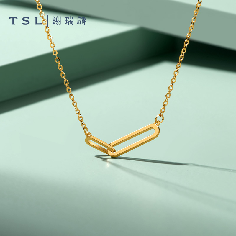 【百亿补贴】TSL谢瑞麟黄金项链几何双环5G黄金锁骨链复古风YS510
