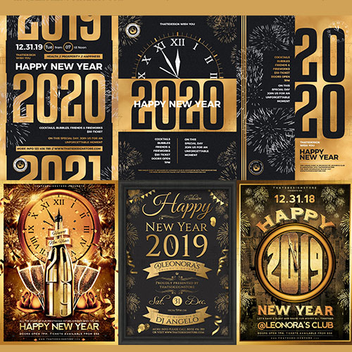 黑金奢华2020新年倒计时钟表海报psd设计素材