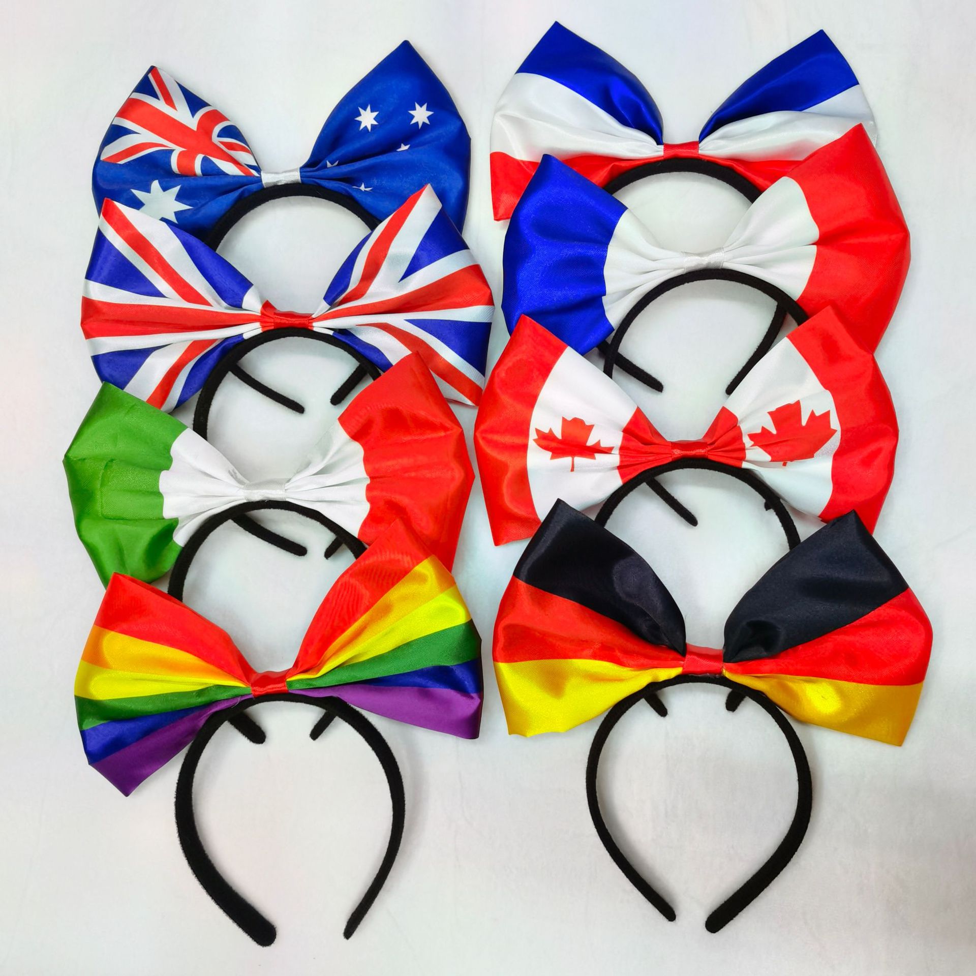国旗图案蝴蝶结头箍荷兰澳大利亚新西兰瑞典美国英国加拿大意大利