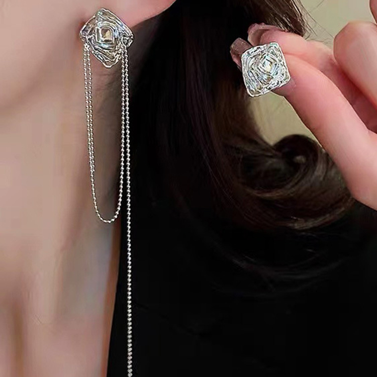 古罗珠宝 925纯银古风简约不规则流苏耳钉国风小众不对称女生耳环