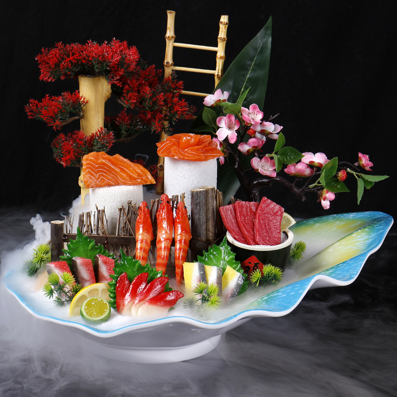 仿真食物三文鱼刺身拼盘样品海鲜姿造模型假菜金枪鱼生北极贝道具