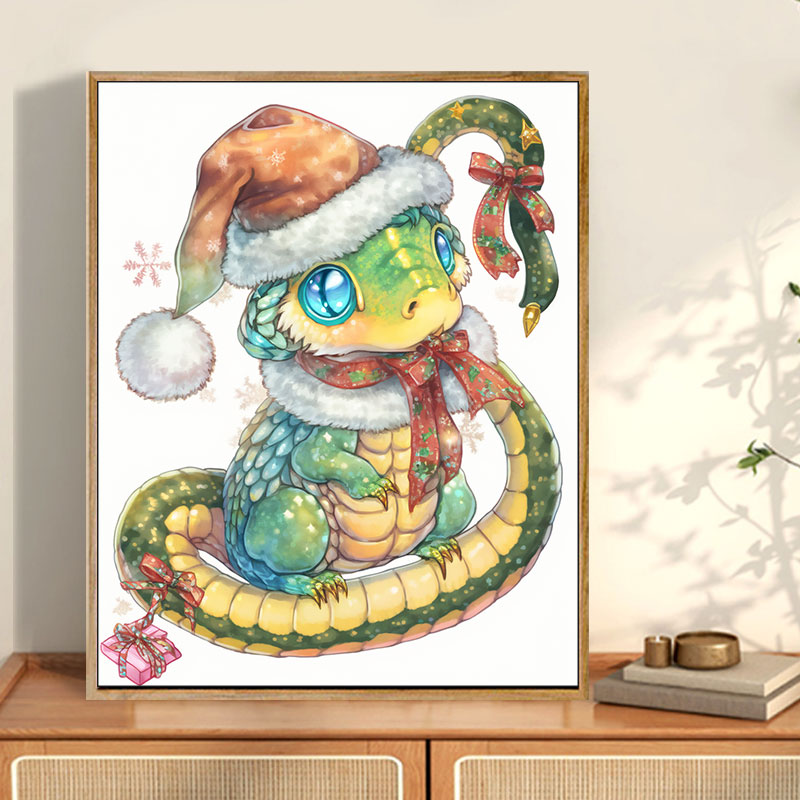 DIY生肖蛇 数字油画卡通蛇填充画十二生肖可爱蛇手工涂色画装饰画
