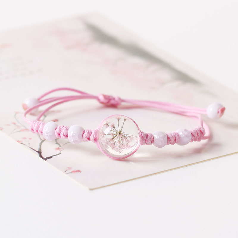 原创设计干花粉色满天星手链手工编织可调节学生女小清新手链新款