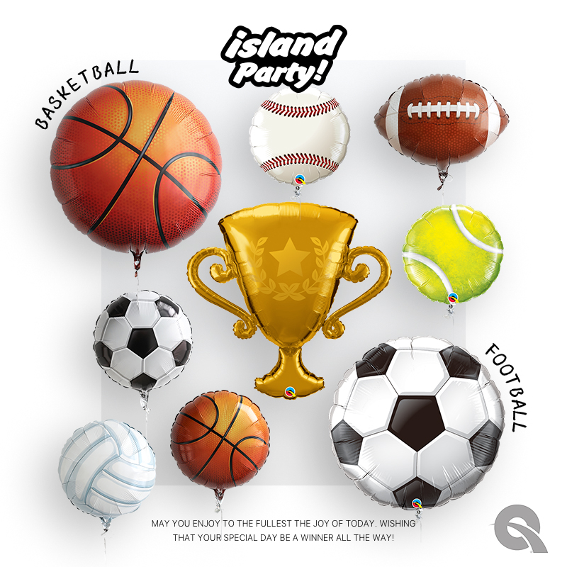 美国进口运动球类铝膜气球足球篮球橄榄网球棒球奖杯生日布置卡通